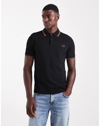 Fred Perry - Polo Nera Con Righe Doppie A Contrasto Su Maniche E Colletto - Lyst