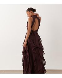 LACE & BEADS - High Neck Backless Ruffle Maxi Dress - Lyst