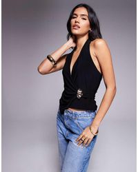 ASOS - Top Sinuoso Allacciato Al Collo Con Finitura Dorata - Lyst