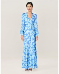 OMNES - Dresses Francoise Long Sleeve Floral Satin Midi Dress With Open Back - Lyst