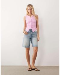 Miss Selfridge - Button Through Rib Tank With Picot Trim - Lyst
