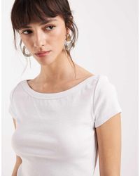Noisy May - Ribbed Boat Neck T-shirt - Lyst