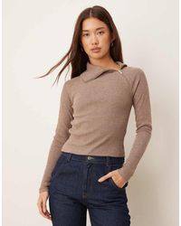 ASOS - Superzachte Geborstelde Geribbelde Top Met Lange Mouwen En Ritsdetail - Lyst