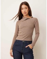 ASOS - Supersoft Brushed Rib Long Sleeve Top With Zip Detail - Lyst
