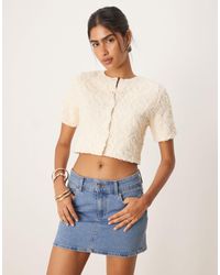 Mango - Texture Knitted Short Sleeve Cropped Cardigan - Lyst
