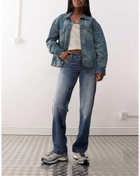 Weekday - Vaqueros De Pernera Recta Y Talle Bajo Con Lavado Azul Oscuro Descolorido Arrow De - Lyst
