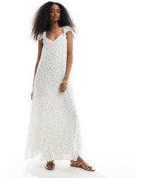 Vero Moda - Vestido Tobillero Azul Con Estampado De Florecitas Y Mangas Fluidas Smilla De -Blanco - Lyst