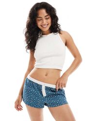 Cotton On - Pantalones Cortos Azul Oscuro De Corte Boyfriend Con Estampado De Florecitas De Franela De Cotton On - Lyst