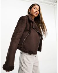Threadbare - Betsy Suedette Aviator Jacket With Borg Trims - Lyst
