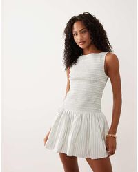 Abercrombie & Fitch - Slash Neck Smocked Skort Mini Dress - Lyst