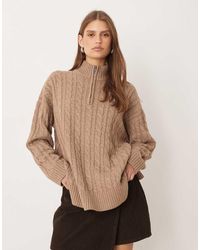 Pretty Lavish - Cable Knit Half Zip Neck Jumper - Lyst
