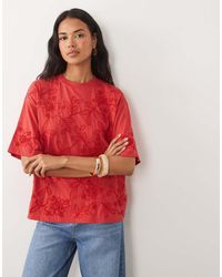 ASOS - Boxy Tee With Embellished Beaded Flowers - Lyst
