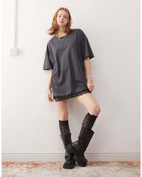 Noisy May - Oversize T-shirt Dress With Lace Trim - Lyst