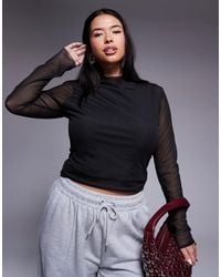 ASOS - Asos Design Curve Fitted High Neck Double Layer Mesh Long Sleeve Top - Lyst