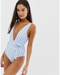 Playful Promises Stripe Plunge Swimsuit - Blue