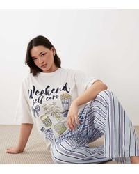 ASOS - Asos Design Curve Oversized Tee & Wide Leg Pants Pajama Set - Lyst