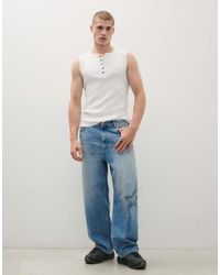 Bershka - baggy Jeans With Print And Patches - Lyst