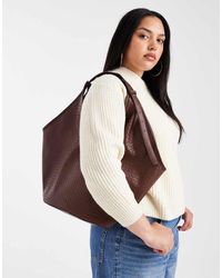 ASOS - Bolso Tote Marrón Con Asas Tubulares Y Diseño Entretejido De - Lyst