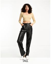 ONLY - High Waisted Wide Leg Faux Leather Contrast Stitch Trousers - Lyst
