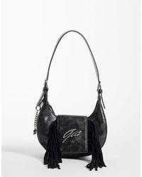 I.AM.GIA - Tia Textured Faux Leather Chrome Logo Detail Fringe Front Adjustable Shoulder Bag - Lyst