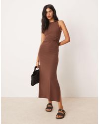 ASOS - Ribbed Sleeveless Racer Knot Waist Midi Dress - Lyst