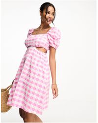 Monki - Balloon Sleeve Cut Out Mini Dress - Lyst