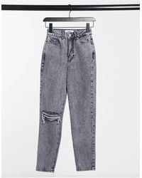 Denim Acid Wash Mom Jeans in Dark Grey 