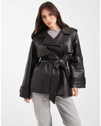 Miss Selfridge - Faux Leather Mid Length Trench Coat - Lyst