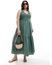 ASOS - Asos design curve - robe d'été mi-longue effet froissé à col en v et jupe volantée - kaki - Lyst