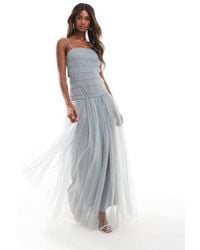 LACE & BEADS - Drop Waist Tulle Maxi Dress - Lyst