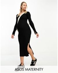ASOS - Asos Design Maternity Knitted Midi Dress With V Neck - Lyst