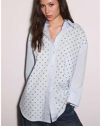 Stradivarius - Camicia Oversize Celeste Con Borchie - Lyst