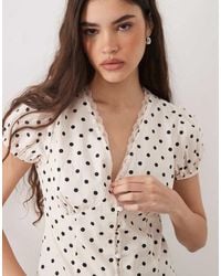 Miss Selfridge - V-neck Lace Detail Fitted Shirt - Lyst