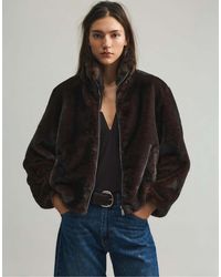 Pull&Bear - Veste à col montant en fausse fourrure - marron - Lyst