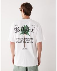 Karlkani - Camiseta Blanca Extragrande Con Estampado De Palmera En El Pecho Y La Espalda De - Lyst