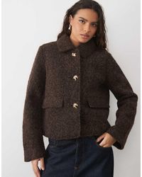 Vero Moda - Short Fluffy Textured Jacket With Gold Hammered Buttons - Lyst