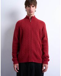 TOPMAN - Cable Knitted Zip Through Funnel Neck Cardigan - Lyst