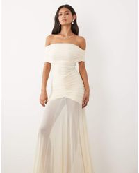 JW PEI - Bridal Mesh Ruched Off Shoulder Sheer Drop Hem Maxi Dress - Lyst