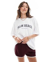4th & Reckless - Oversized T-Shirt Van Katoen Met Vervaagde Grafische Palm Beach-Print - Lyst