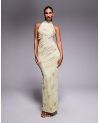 ASOS - Robe dos-nu longue en tulle imprimé fleuri avec encolure nouée au dos et détail torsadé sur le buste - Lyst