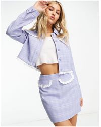 Miss Selfridge - Co-ord Western Crop Check Jacket With Lace Trim Detail - Lyst