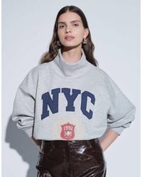 ASOS - Oversized Funnel Neck Nyc Varsity Sweatshirt - Lyst