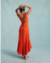 Miss Selfridge - Cap Sleeve Lace Back Detail Maxi Dress - Lyst
