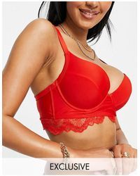 Wolf & Whistle Fuller Bust Exclusive Eco Lace Underwi Bikini Top - Red