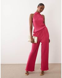 Vila - Wide Leg Plisse Pants - Lyst