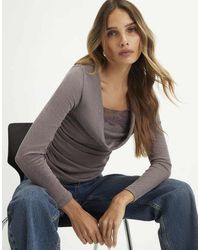 River Island - Long Sleeve Lace Drape Top - Lyst