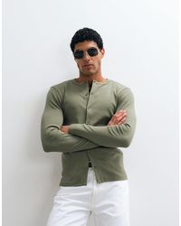 ASOS - Muscle Fit T-Shirt With Henley Button Through - Lyst