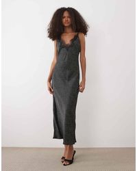 Mango - Cami Midi Dress With Lace Trim - Lyst