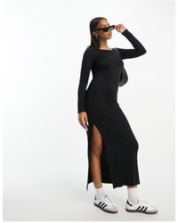 Monki - Long Sleeve Jersey Scoop Neck Dress With Slit Side - Lyst
