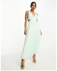 ASOS - Pleat Plunge Neck Midi Dress With Elasticated Straps And Back - Lyst